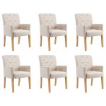 Dining Chairs with Armrests 6 pcs Beige Fabric