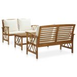 3 Piece Garden Lounge Set with Cushions Solid Acacia Wood