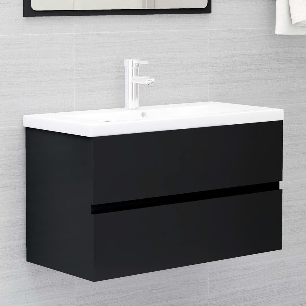 Sink Cabinet Black 80×38.5×45 cm Engineered Wood