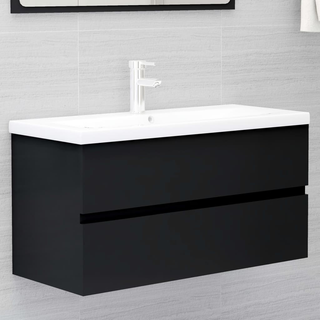 Sink Cabinet Black 90×38.5×45 cm Engineered Wood