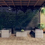 10 Piece Garden Lounge Set with Cushions Poly Rattan Grey