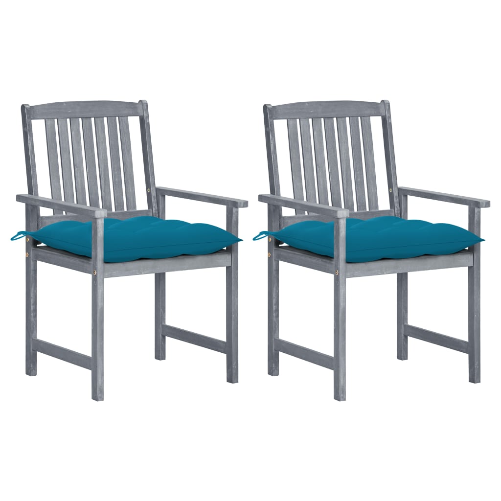 Garden Chairs with Cushions 2 pcs Grey Solid Acacia Wood