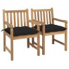 Garden Chairs 2 pcs with Black Cushions Solid Teak Wood