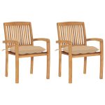 Garden Chairs 2 pcs with Beige Cushions Solid Teak Wood