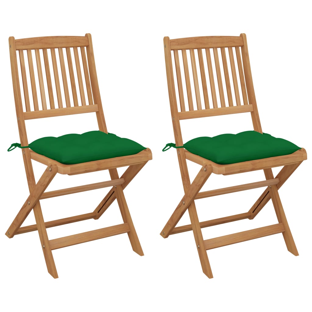 Folding Garden Chairs 2 pcs with Cushions Solid Acacia Wood