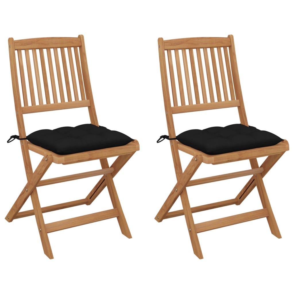 Folding Garden Chairs 2 pcs with Cushions Solid Acacia Wood