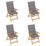 Garden Chairs 4 pcs with Grey Cushions Solid Teak Wood