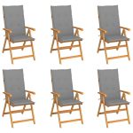 Garden Chairs 6 pcs with Grey Cushions Solid Teak Wood
