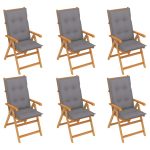 Garden Chairs 6 pcs with Grey Cushions Solid Teak Wood