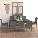 9 Piece Garden Dining Set Poly Rattan Grey
