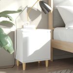 Bed Cabinet with Solid Wood Legs White 40x30x50 cm