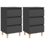 Bed Cabinets with Solid Wood Legs 2 pcs Grey 40x35x69 cm