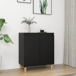 Sideboard with Solid Wood Legs Black 60x35x70 cm Engineered Wood