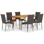 7 Piece Garden Dining Set Brown