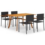 5 Piece Garden Dining Set Black