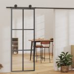 Sliding Door ESG Glass and Aluminium 76×205 cm Black