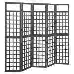 5-Panel Room Divider/Trellis Solid Fir Wood Black 201.5×180 cm