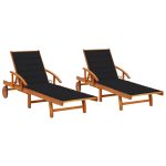 Sun Loungers 2 pcs with Cushions Solid Acacia Wood