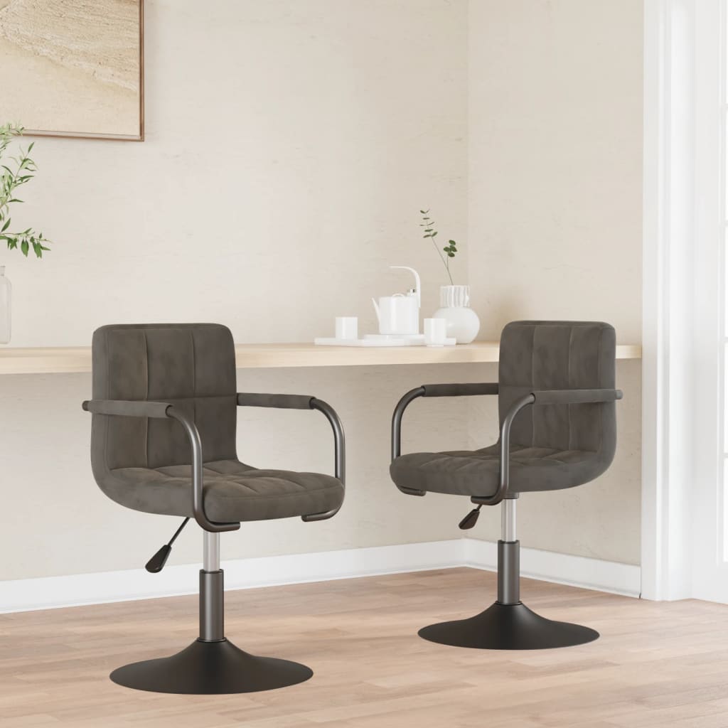 Swivel Dining Chairs 2 pcs Dark Grey Velvet