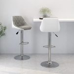 Bar Stools 2 pcs Grey and White Faux Leather