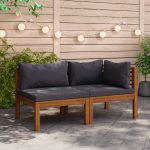 2 Piece Sofa Set with Dark Grey Cushions Solid Acacia Wood