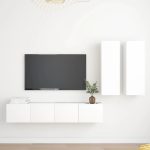 4 Piece TV Cabinet Set White Engineered Wood