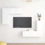 4 Piece TV Cabinet Set White Engineered Wood