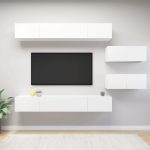 6 Piece TV Cabinet Set White Engineered Wood