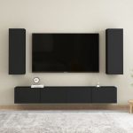 4 Piece TV Cabinet Set Black Engineered Wood