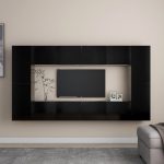 8 Piece TV Cabinet Set Black Engineered Wood