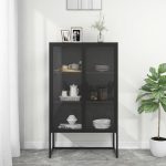 Highboard Black 80x35x135 cm Steel and Tempered Glass