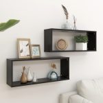 Wall Cube Shelf 2 pcs Black 60x15x23 cm Engineered Wood