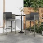 Bar Stools 2 pcs with Cushions Grey Poly Rattan