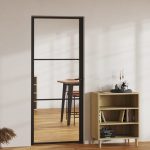 Interior Door ESG Glass and Aluminium 83×201.5 cm Black