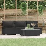 4 Piece Garden Lounge Set with Cushions Black Poly Rattan
