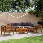 7 Piece Garden Lounge Set with Cushion Solid Acacia Wood