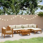 7 Piece Garden Lounge Set with Cream Cushion Solid Acacia Wood