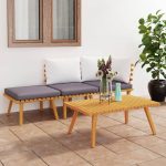 4 Piece Garden Lounge Set with Cushions Solid Acacia Wood