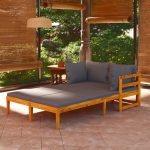 Sun Loungers with Dark Grey Cushions 2 pcs Acacia Wood