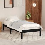 Bed Frame Black Solid Wood Pine 90×200 cm