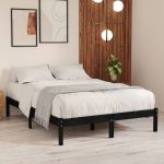 Bed Frame Black Solid Wood Pine 120×200 cm