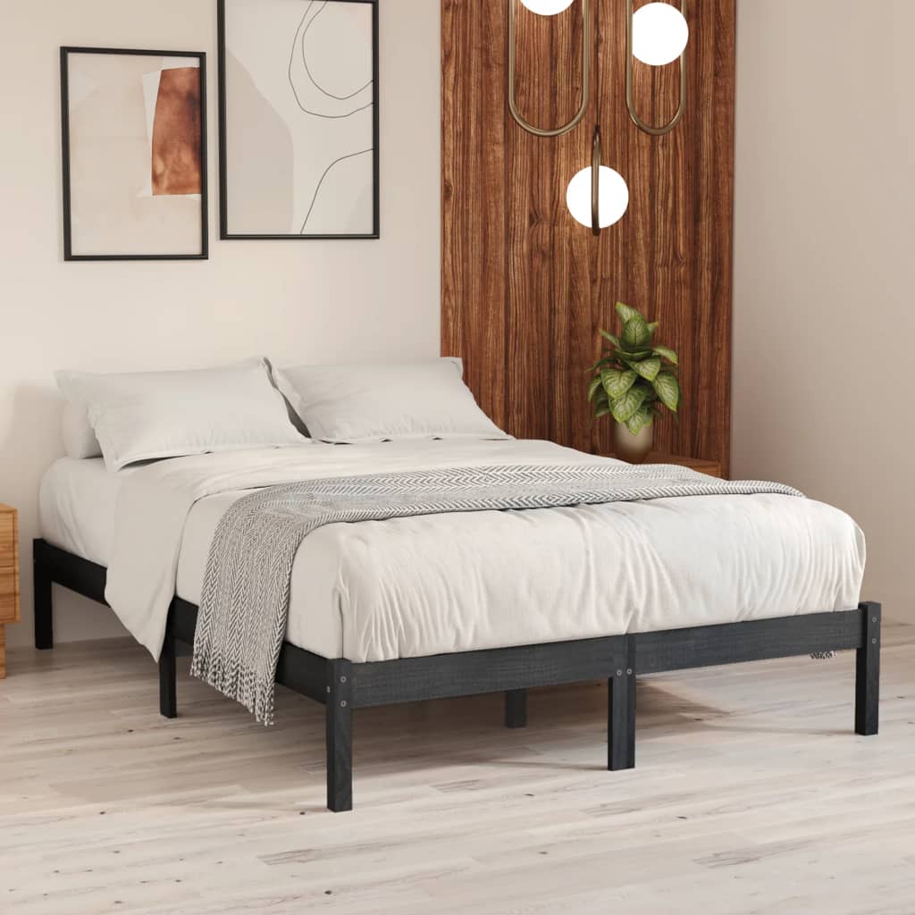 Bed Frame Grey Solid Wood Pine 140×200 cm