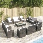16 Piece Garden Lounge Set with Cushions Poly Rattan Black