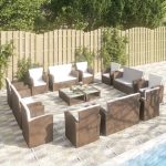 16 Piece Garden Lounge Set with Cushions Poly Rattan Brown