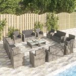16 Piece Garden Lounge Set with Cushions Poly Rattan Grey