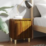 Bed Cabinet with Solid Wood Legs Brown Oak 40x30x50 cm