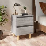 Bed Cabinets with Solid Wood Legs 2 pcs Grey Sonoma 40x35x50 cm