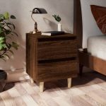 Bed Cabinets with Solid Wood Legs 2 pcs Brown Oak 40x35x50 cm