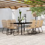 9 Piece Garden Dining Set Oak