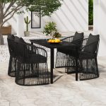 5 Piece Garden Dining Set with Cushions Black